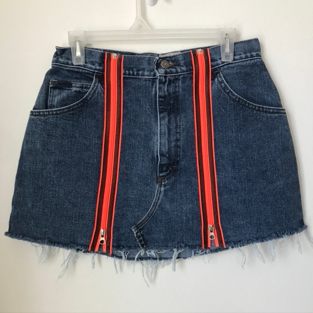 [LF] Furst of a Kind Denim Neon Zipper Front Skirt